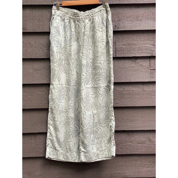 C&C California 100% lyocell green palm print wide leg elastic waist pants L - Picture 2 of 7
